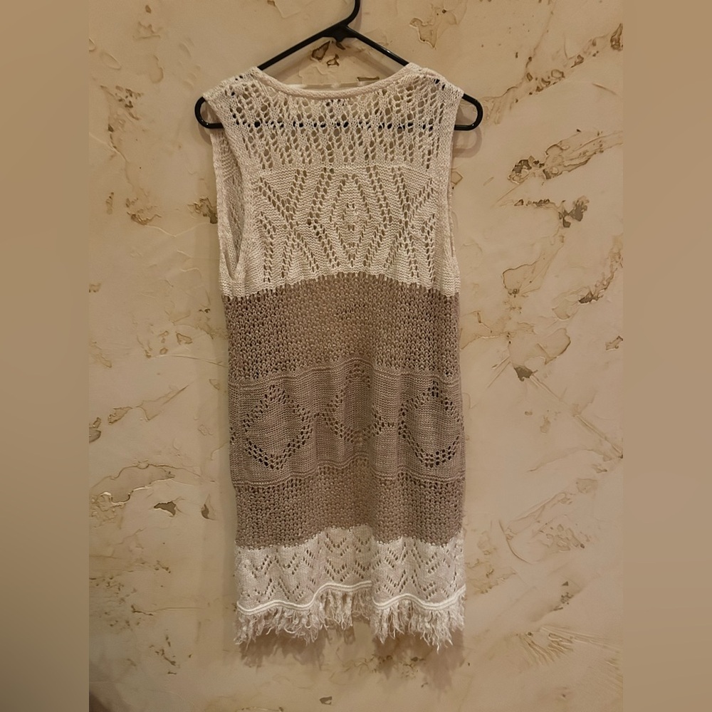 Boho Crochet Fringe Vest | Cream & Tan | Cato Size L Bundle 3+ items & save 20%! - Picture 3 of 5